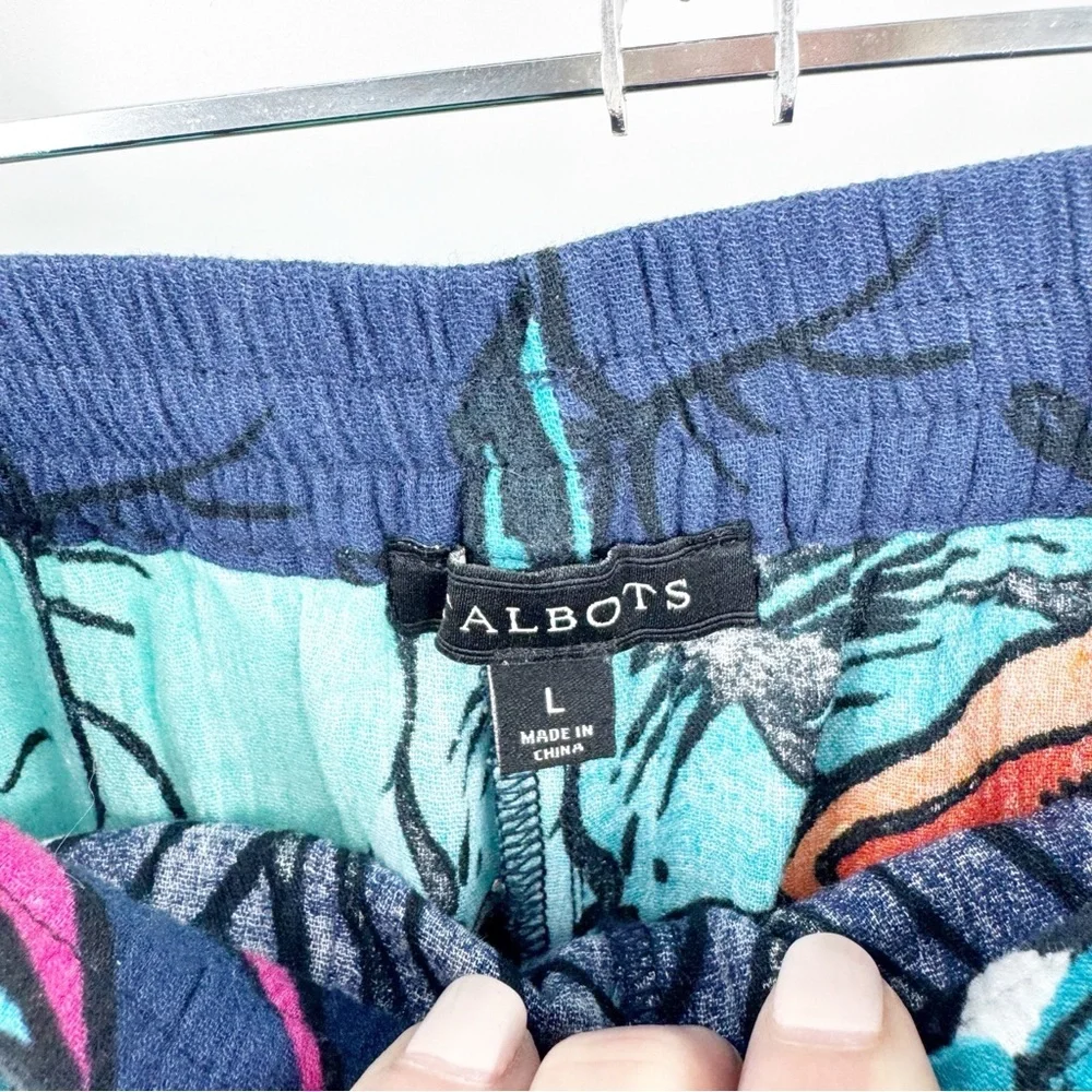 ✅ Talbots BLUE/GREEN Tropical Print COTTON WIDE LEG CROPPED PANTS SIZE LARGE - Picture 5 of 7